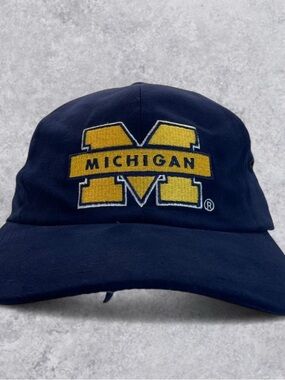 Michigan Wolverines Suede Velvet Strapback Hat Blue Dad Cap NCAA Logo
